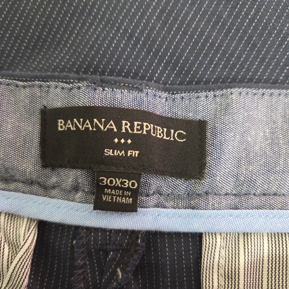 Banana Republic Slim Fit Chinos‎ Navy Blue Micro Stripe Pants Mens 30x30 Stretch